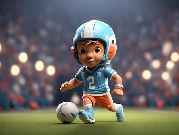 Tiny schattige isometrische 3D render kleine American football-speler figuur