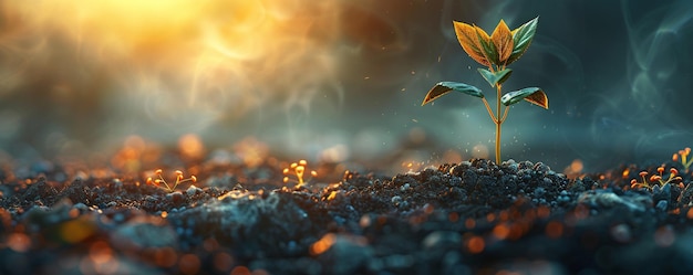 Photo a tiny seedling emerging from the earth symbol wallpaper