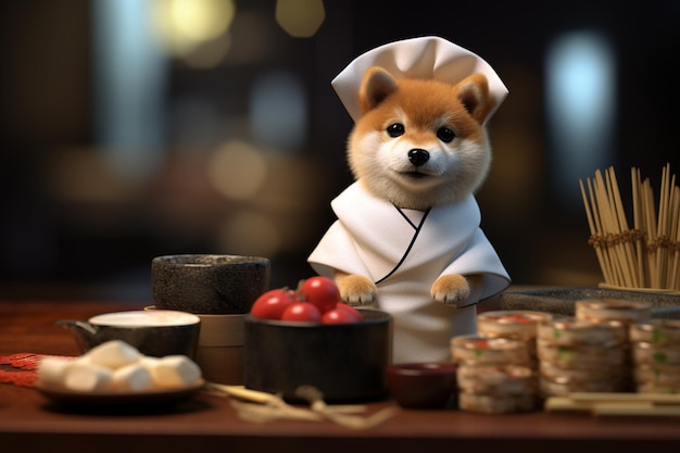 Photo a tiny shiba inu puppy dressed as a sushi chef wit 00546 03