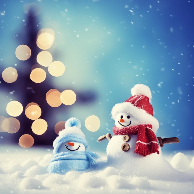 Tiny Snowman in snow Christmas Background Christmas tree background