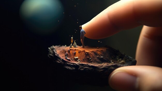 A tiny space sitting on the tip of the finger macro shot miniaturecore natural phenomena