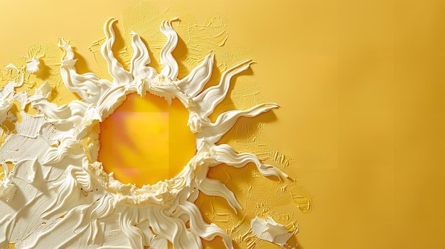 A tiny sun formed with sunscreen over a yellow setting showcasing importance of sunscreen and space Generative AI