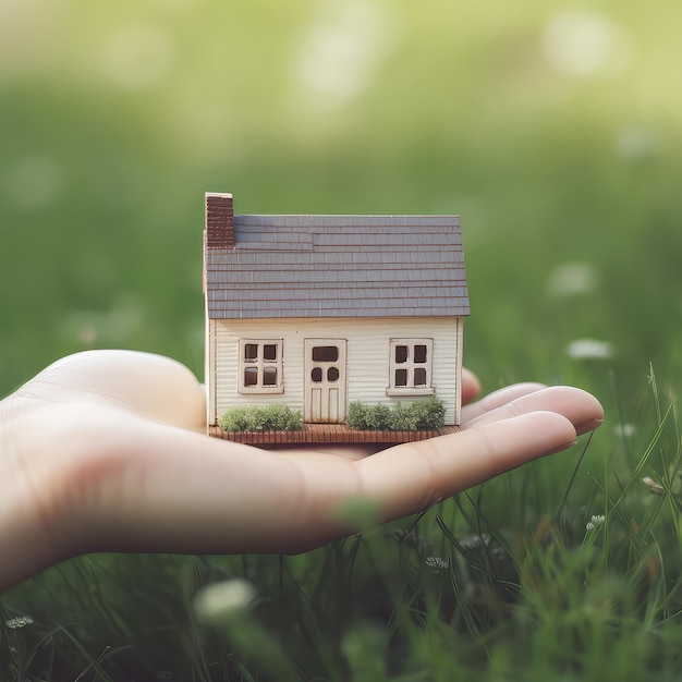 Tiny toy house on hand showing financial concept