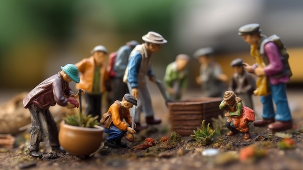 Photo tiny toy people concept miniature detailing figures about real life generated ai