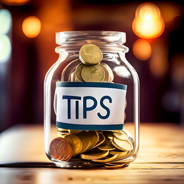 tips jar on the wooden table