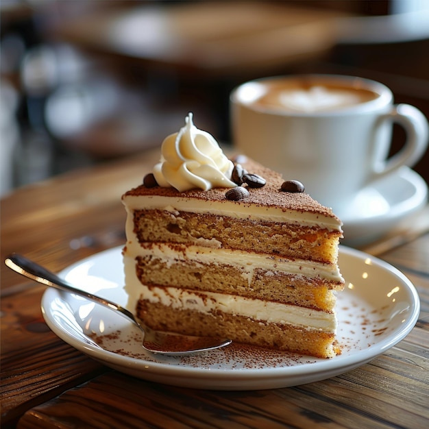 Tiramisu cake with coffee on the side