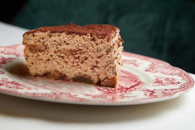 Tiramisu closeup in a beautiful plate