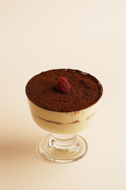 Tiramisu cream with raspberry and chocolate