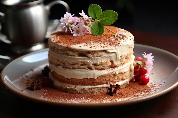 Tiramisu dessert op een bord Generatief Ai