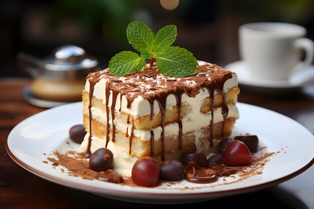 Tiramisu Een beroemd dessert gemaakt met in koffie gedrenkte lange vingers en room gemaakt van mascarpone