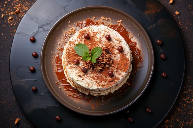 Tiramisu Een Italiaans dessert met koffiesmaak op tafelblad, fotorealistische AI gegenereerd