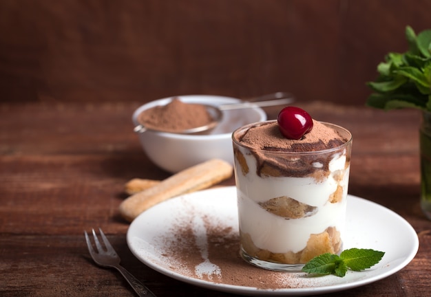 Tiramisu in a glass cup