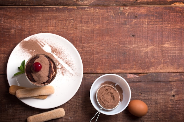 Tiramisu in a glass cup