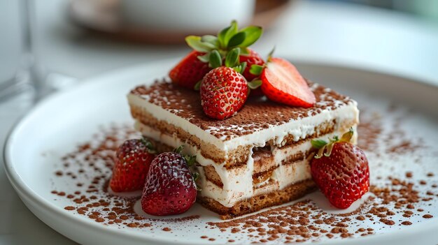 Foto tiramisu met verse aardbeien