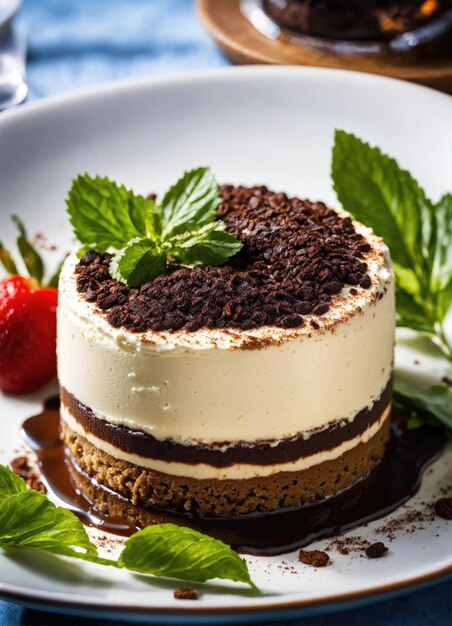 Photo tiramisu topped with a creamy blend of mascarpone sugar vanilla