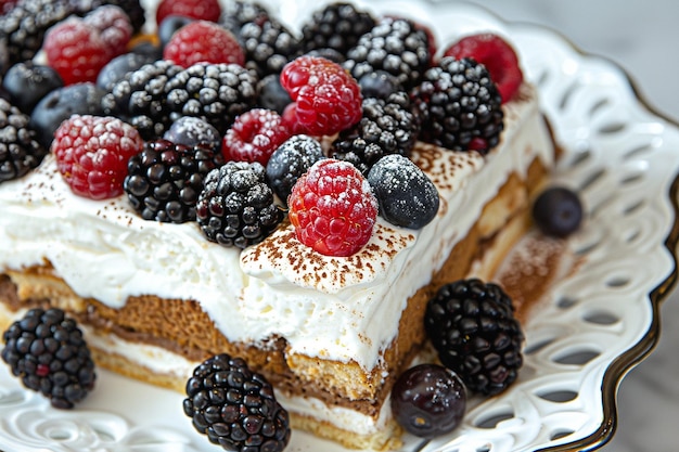 Tiramisu topped with fresh berries