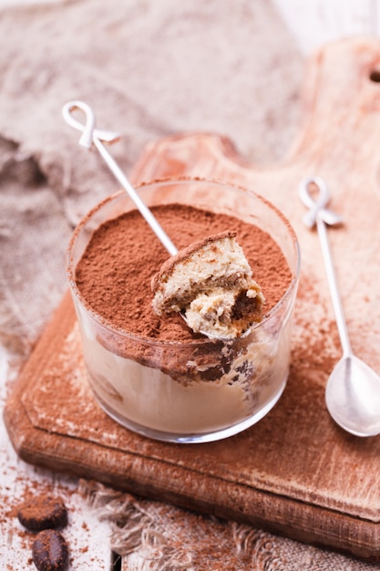 Tiramisu, traditional Italian dessert in a glass 