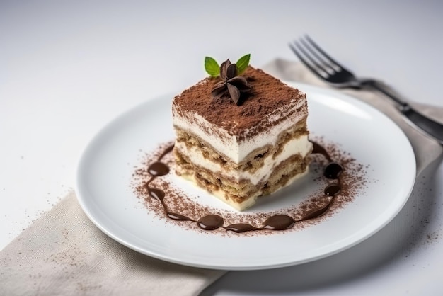 Tiramisu Vegetarisch Dessert Op Witte Achtergrond Bovenaanzicht Generatieve AI