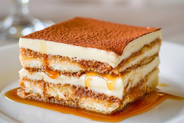 Tiramisu with a drizzle of whiskey infused caramel sauce