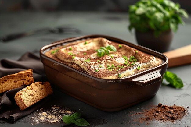 Tiramisu with a sprinkle of crushed biscotti crumbs