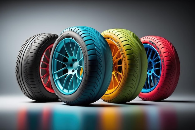 Tire set Rubber for the wheel Multicolored car tires Generative AI