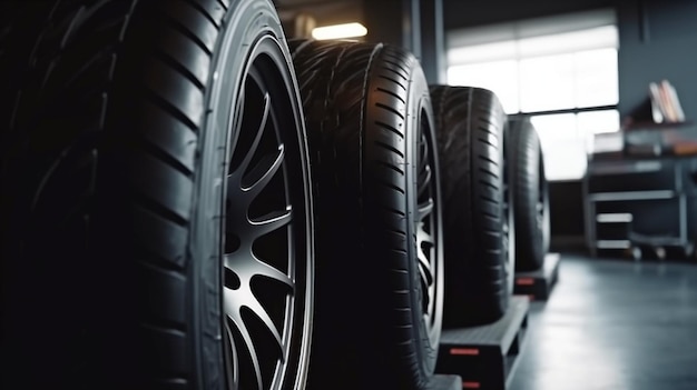 Tire shop at a service facility or vehicle repair shop for the automobile industry Generative AI