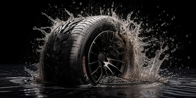 Tire splashing in water