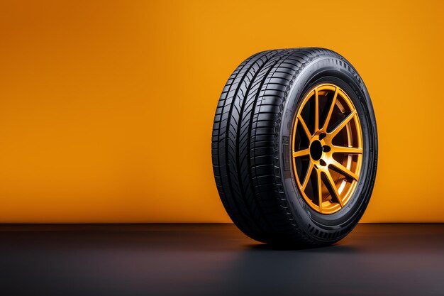 A tire with orange rim