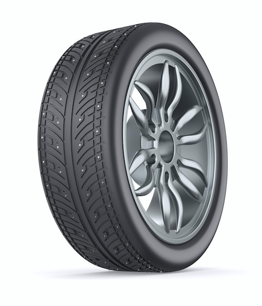 Tire with studs on white background. Isolated 3D illustration