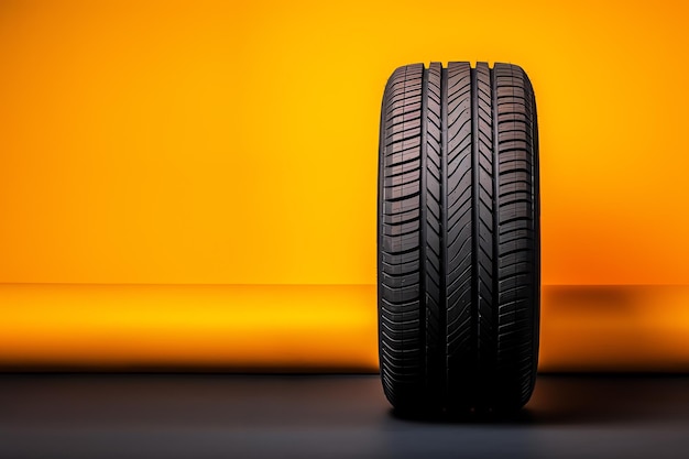 A tire on a yellow background