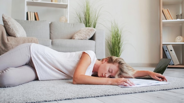 Tired freelancer online work overworked woman