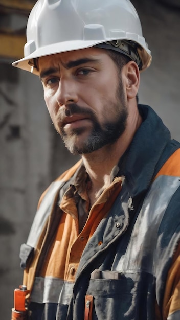 Tired workman on white background