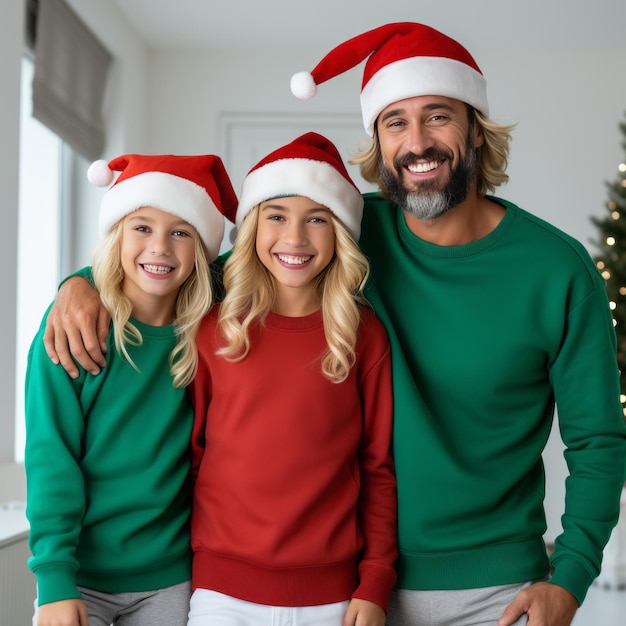 Photo 'tis the season of family unity vibrantly clad trio rocking festive crewneck sweatshirts with a jo