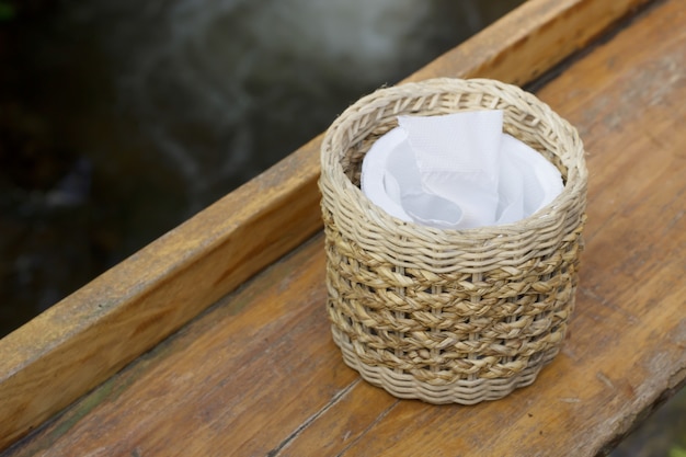 Photo tissues on the wooden table