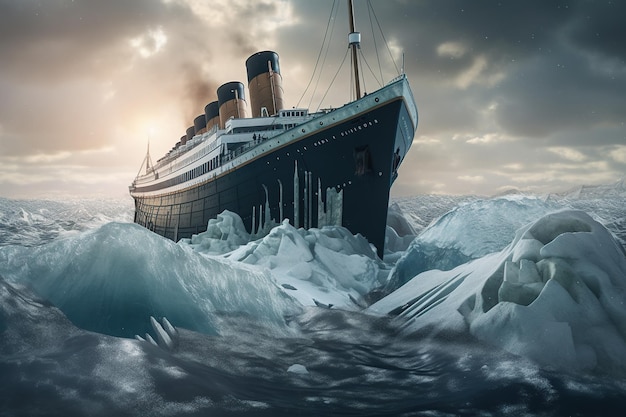 Titanic ship crashing into the iceberg Generative AI