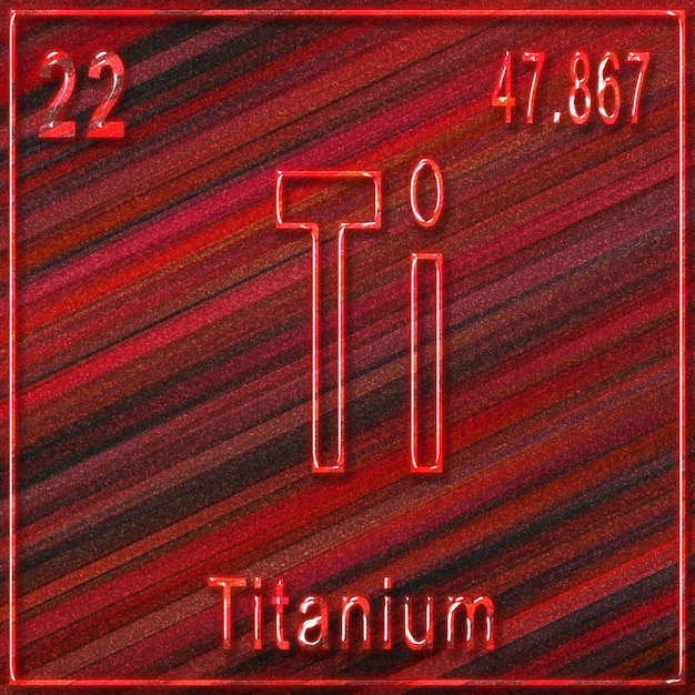 Foto elemento chimico in titanio segno con numero atomico e peso atomico