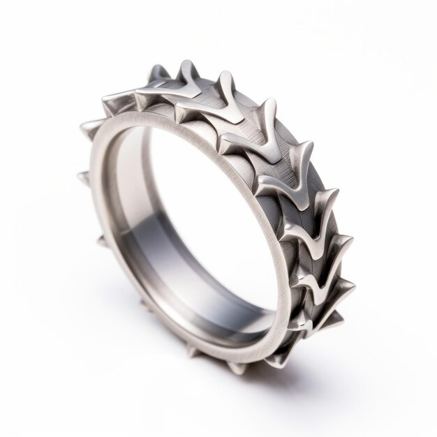 Титановое кольцо, вдохновленное короной, на белом фоне