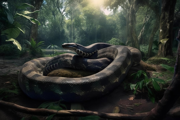 Photo a titanoboa snake in the jungle