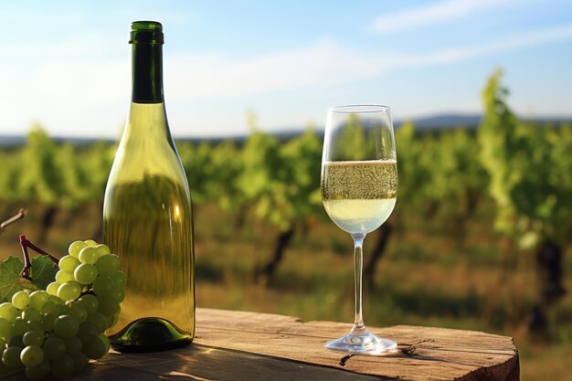 Titel champagne fles en glas in de wijngaard perfect voor feesten