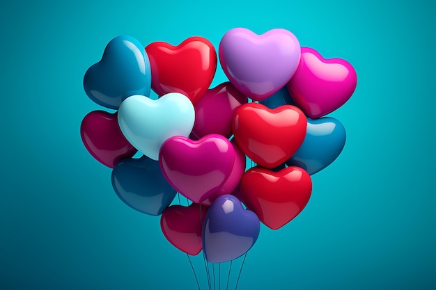Titel Fantasy Balloon Odyssey ZBrushInspired kleurrijke hartballonnen op blauwe achtergrond