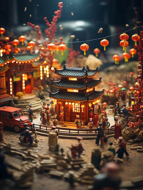 Titl Shift Creatieve en unieke fotoshoot van een traditioneel Chinees Nieuwjaar Cele