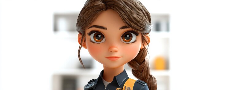 Photo title 3d cartoon female security coordinator responding to incident