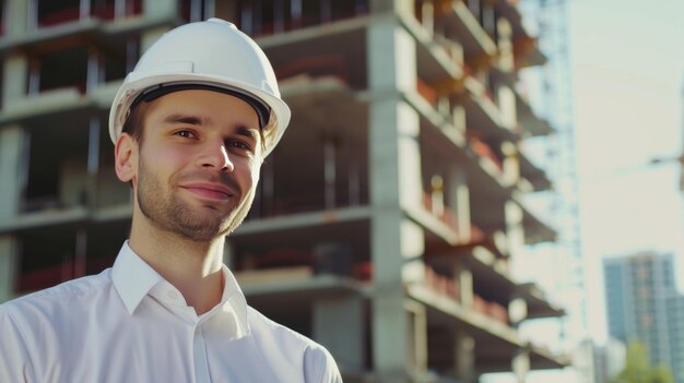 Foto titolo ingegnere fiducioso sul cantiere