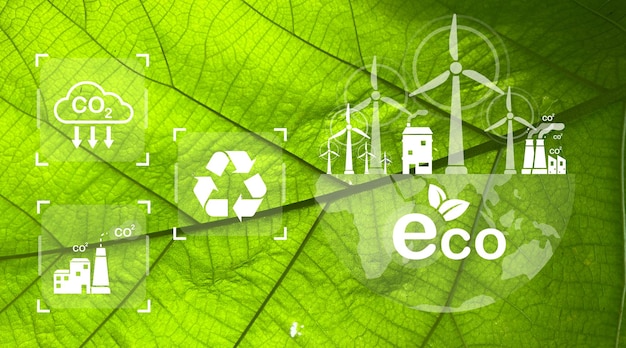 ESG (エコノミカル・グリーン・ビジネス) 環境目標のコンセプト ソーシャル・グリーン企業の目標のアイコン