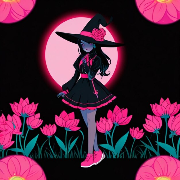 Photo title neon bloom witch of the digital eclipse