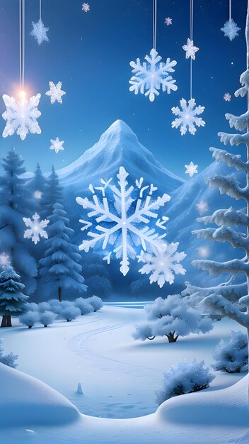 Photo title winter wonderland with magic falling snowflakes