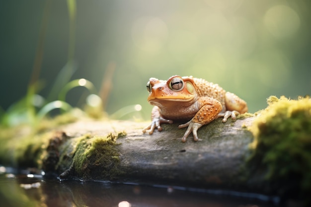 Toad on a log in sunlight