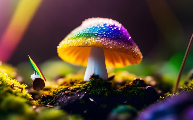 Toadstool close up of a glowing poisonous mushroom in the forest