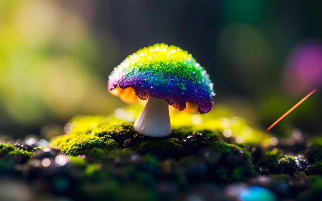 Toadstool close-up van een gloeiende giftige paddenstoel in het bos