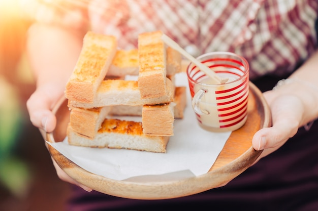 Photo toast bread with sweetened condensed milk dessert breakfast menu